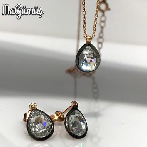 Drop Gem Diamond Cut Elegant Rosegold Necklace Earrings Set
