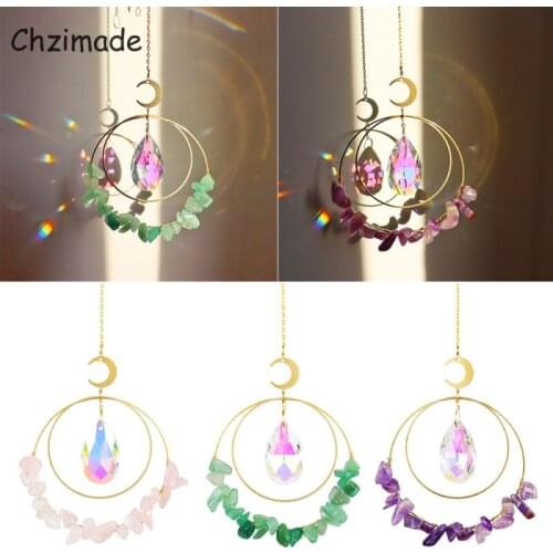 Chzimade Crystal Star Moon Wind Chime For Wall Window Door Wind Bell Hanging Ornaments Home Garden Supplies
