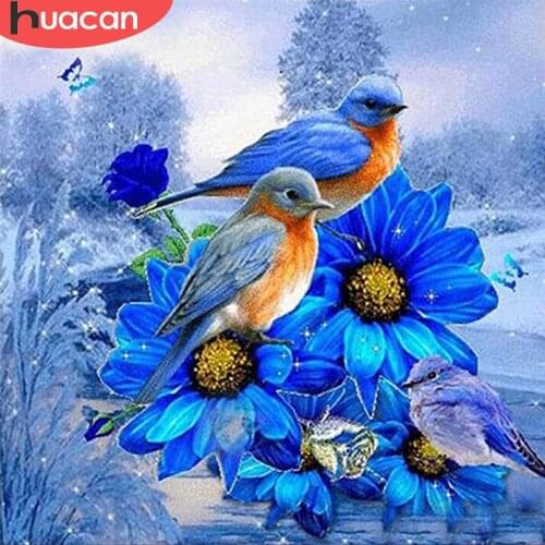 HUACAN 5D Full Square Round Diamond Embroidery Bird Diamond Painting Animal Picture Of Rhinestone Mosaic Winter Home Decor