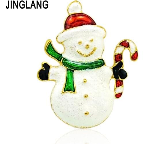 JINGLANG Fashion Gold Color Brooches Pins White Enamel Snowman Brooches For Men Cloths Decoration Jewelry