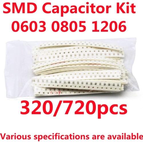 0603 0805 1206 Capacitor Kit 10pF 22pF 47pF 82pF 100pF 1nF 4.7nF 10nF 100nF 470nF 1uF 10uF 320PCS 720PCS Ceramic Capacitor Kit