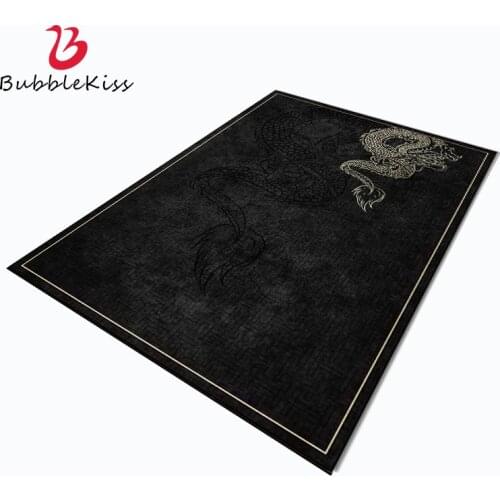 Bubble Kiss Chinese Style Black Golden Dragon Pattern Bedroom Decor Carpet Non-Slip Childrens Room Game Mat Carpet Area Rugs