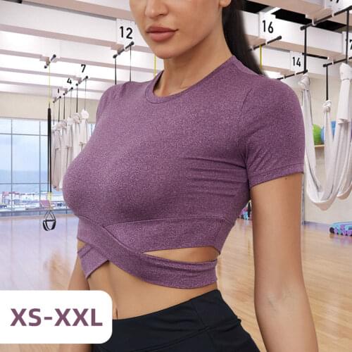 VUTRU Tight Yoga Shirts Women Short Sleeve Cropped Gym Tops Fitness Running Workout Sport T-Shirts Quick Dry Sports Wear 2021