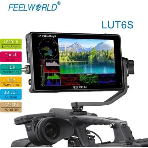 FEELWORLD LUT6S 6 Inch Touch Screen Camera Field Monitor HDR 3D LUT 2600nits for DSLR Camera with Waveform VectorScope