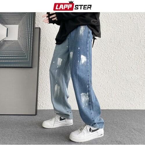 LAPPSTER Men Harajuku Designer Baggy Jeans Pants 2021 Mens Japanese Streetwear Causal Denim Trousers Male Vintage Kpop Y2k Jeans