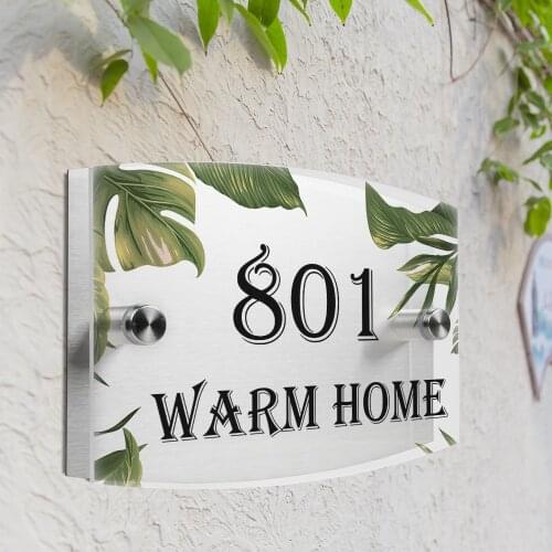 Palm leaf Personalized Modern House Number Door Sign Plaque Street Acrylic Matte Glass TOP