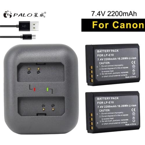 PALO 2pcs camera batteries LP-E10 digital battery lp e10 + dual slot charger USB charging For Canon 1100D 1200D 1300D T3 T5 T6
