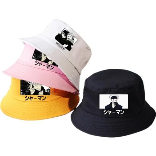 Anime Jujutsu Kaisen Satoru Gojo Print Bucket Hat Women Fashion Fishing Bob Hats for Men Harajuku Sunscreen Sun Yuji Itadori Cap