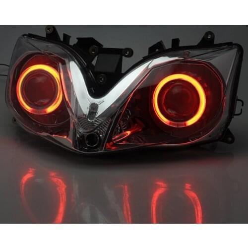 Motorcycle Fully Headlight Assembly HID Projector Head Lamp For Honda 01-07 CBR 600 F4i W/ LED Red Angel Eyes DRL High Low Beam
