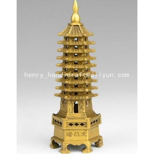 Rare Qing Dyansty copper Wenchang tower Wang Wen Yi wisdom evil spirits town house,best collection&adornment,free shipping