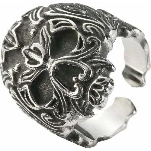 Adjustable Skull Ring 316L Stainless Steel Gothic Punk Biker Style Jewellery Size 7-13