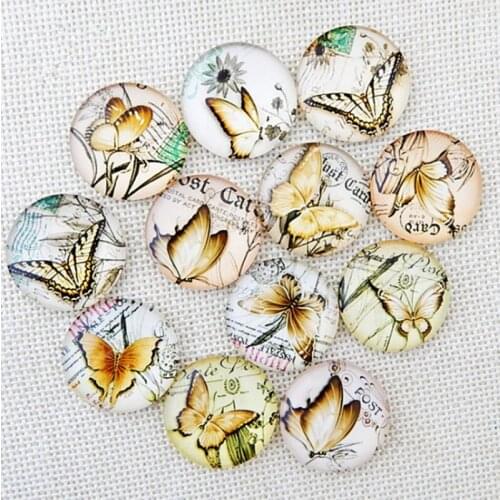 Handcrafts DIY Butterfly Glass Mosaic Tiles Glass Dome Cabochons Printed Half Round Gems for Jewelry Making