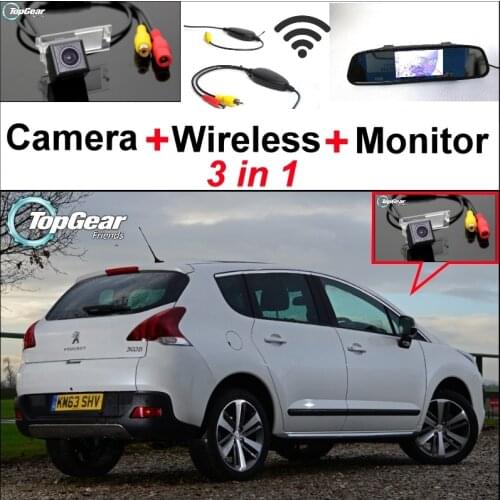 3 in1 Special Rear View Camera + Wireless Receiver + Mirror Monitor Easy DIY Back Up Parking System For Peugeot 3008 2012~2014