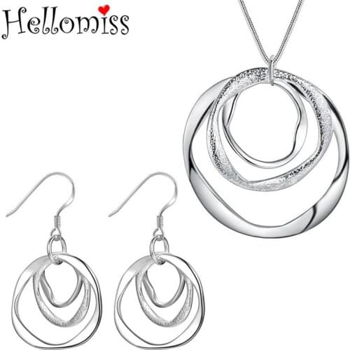 Sterling Silver 925 Jewelry Sets for Women Round Circles Earrings Necklace 2 Pcs African Costume Jewelry Set Parure Bijoux Femme