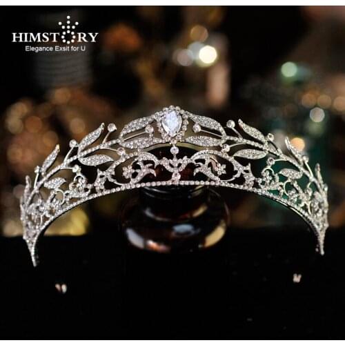 Himstory Bridal Hair Jewelry Zircon Crystal Tiara Queen Pageant Crown Women Diadem Headband For Party Dress Brides Hair Ornament