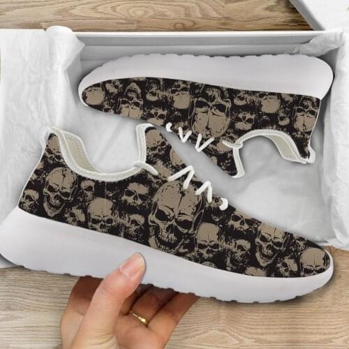 Jackherelook Breathable Mesh Vulcanize Sneakers Sugar Skull Gothic Brand Design Casual Woman Shoes Lace Up Flats Tenis Feminino