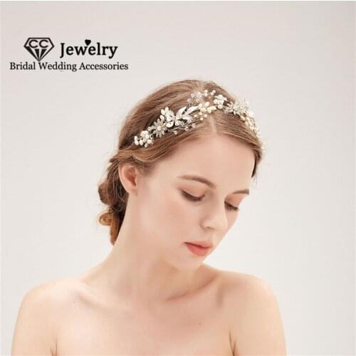 CC Women Hairbands Wedding Accessories for Bridal Engagement Hair Ornaments Leaf Shape Headpiece Pearl Headband Party Gift HS147