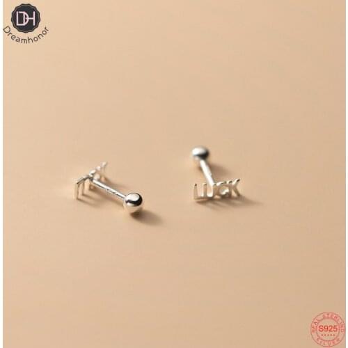 Dreamhonor S925 Sterling Silver Jewelry Silver/Rose Gold Letter Screw Ball Stud Earrings Women Summer Gifts