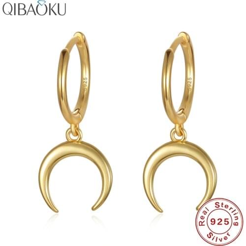 925 Sterling SIlver Earrings Moon Gold Hoop Earrings for Women Stylish Cute Circle Earrings Fine Ear Jewelry
