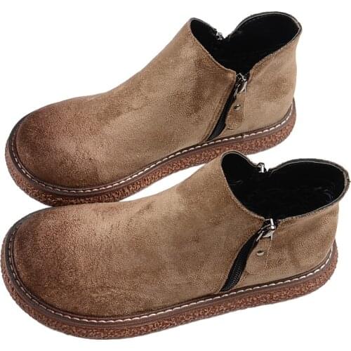 Mori Girl Literary Retro Suede Short Boots Harajuku Big Head Doll Shoes Handmade Comfort Muffin Thick-Sole Womens Ankle Boots