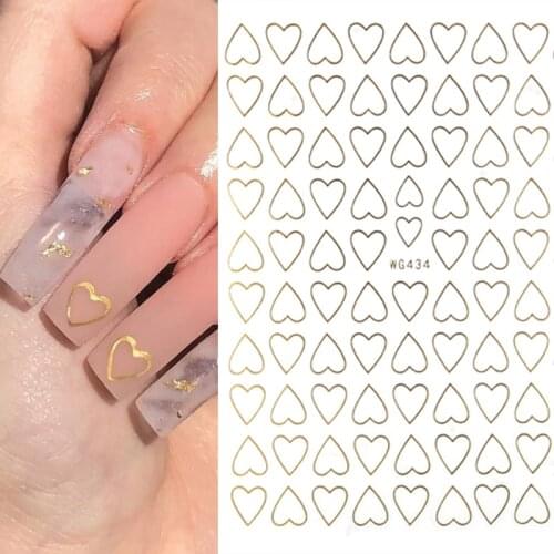 1pcs Gold 3D Nail Art Stickers Self-Adhesive Love Heart Hollow Transfer Decals Nail Art Decorations DIY Tips Manicure Wraps