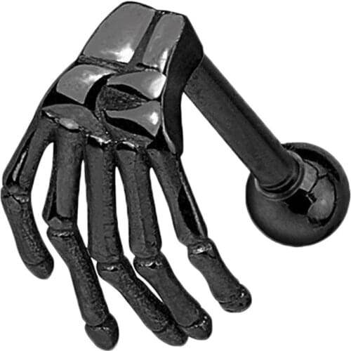 1pcs FashionStainless Steel Stud Earring Skeleton Ghost Hand Shape Ear Tragus Piercing Fake Taper For Men Women body jewelry