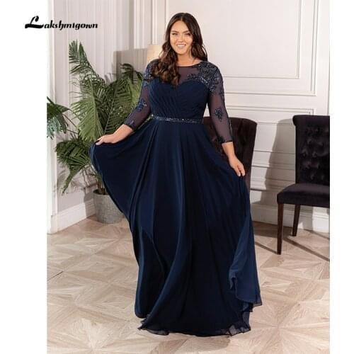 2020 Elegant Mother of the Bride Dresses Long Sleeve Wedding Mother Dress Chiffon with Appliques and Sequines Formal elbise