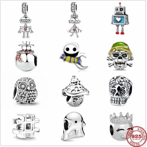 2020 New Horror Demon Couple Robot Skull Devil Original Pandora Charm Pendant Silver 925 Bracelet Lady DIY Making Jewelry