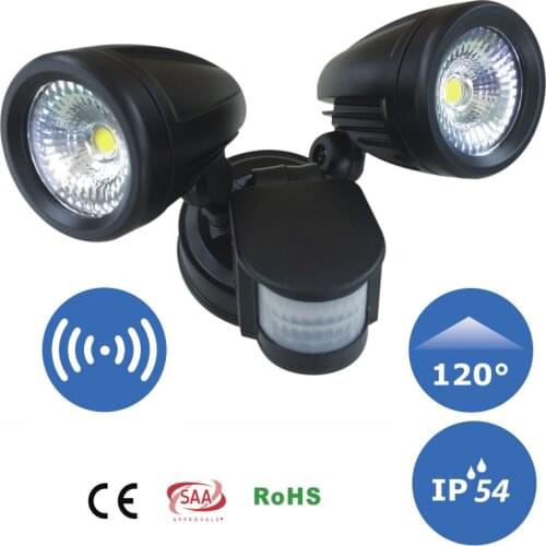 2xDual Security Detector LED Spot Light Motion Sensor Outdoor Wall Mounting COB Floodlight