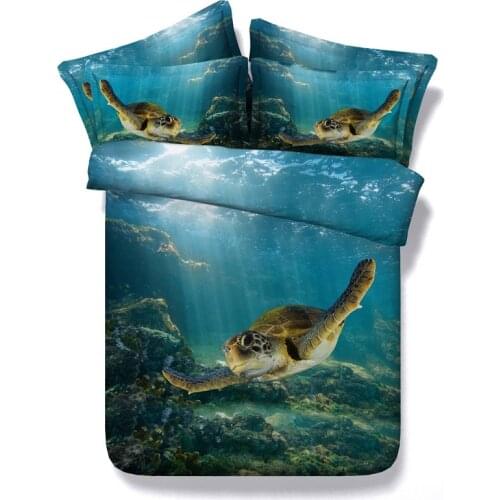 4PCS/Set/Lot Ocean Bedding set bedspread queen size 3D Sea Turtle duvet cover sets bed sheet Designer brand quilt Cal King Twin