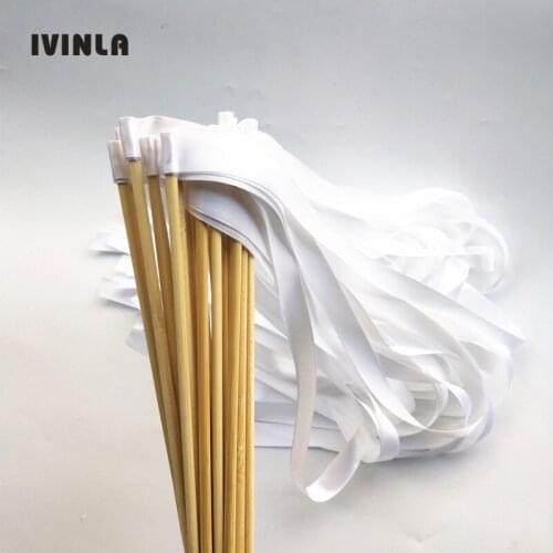 50pcs/lot white Wedding Ribbon Wands stick Without Bell For Wedding Decoration