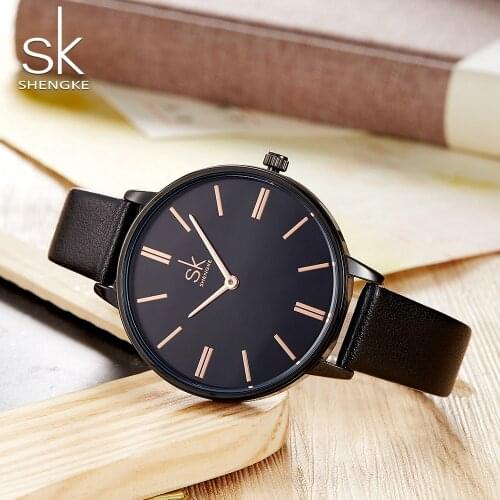 Shengke Fashion Leather Watches Women Ladies Black Wrist Watch Reloj Mujer 2021Top Brand Luxury Quartz Watch For Women #K0068