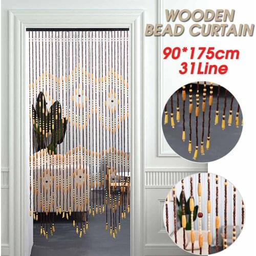 90x175cm 31 Line Wooden Bead Curtain 6 Plums Irregular Shaped Fly Screen Handmade Beans Blinds For Hallway Window Kitchen Decor