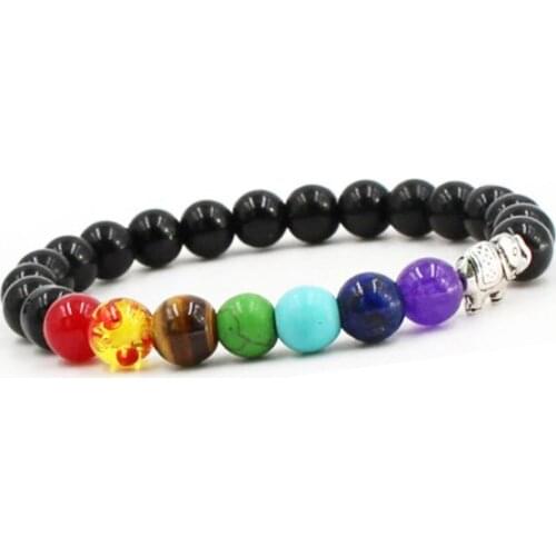 Elephant 8mm bohemian multicolor Agate beads Chakra Reiki Buddha Yoga Bracelet elastic adjustable Volcanic Stone Bangles ikh34