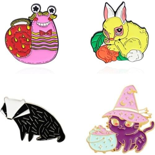 Snail Fox Cartoons Enamel Badges Lapel Pins Womens Fashion Anime Brooches On Backpack Cute Decorative Badges Pins For Clothes