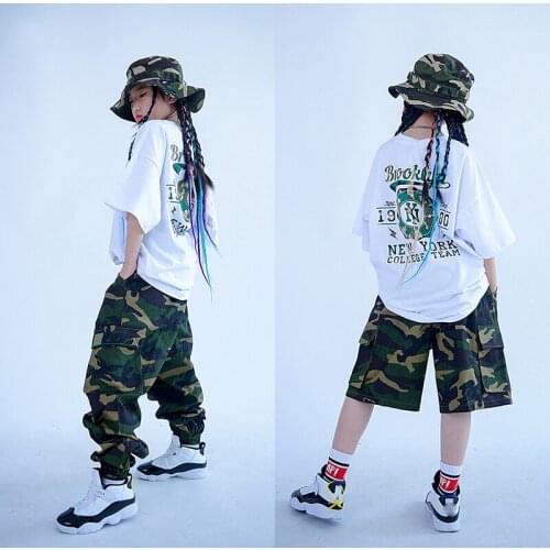 Summer Boys Girls Hiphop Jazz Street Dance Wear Loose Camouflage Suit ChildrenS Hip-Hop Dance Performance Rave Clothes DQS7083