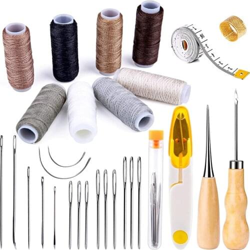 LMDZ 30Pcs Leathercraft Sewing Upholstery Repair Kit Curved Sewing Needles Tape Measure for Leather Sewing Repair Bookbinding