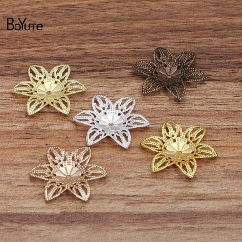 BoYuTe (50 Pieces/Lot) Metal Brass Stamping 28MM Filigree Flower Findings Diy Hand Made Jewelry Accessories Wholesale