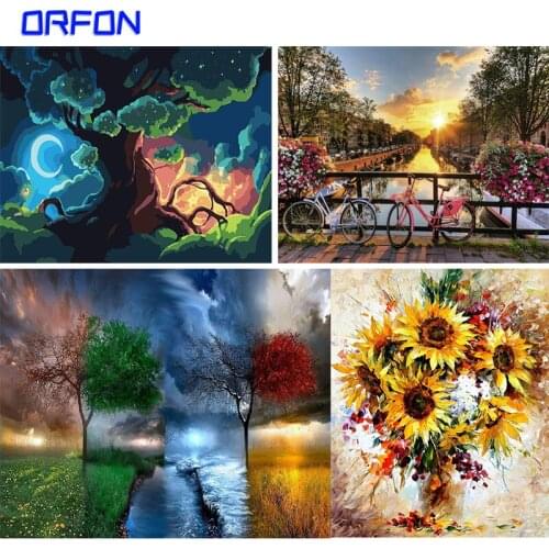 ORFON Frame Forest DIY Painting By Numbers Kit Landscape Acrylic Paint By Numbers On Canvas Handpainted Oil Painting Home Arts