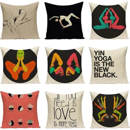 Yoga People Printed Cushion Cover Funny Cotton Linen Pillow Cases Sofa Decorative Cushions Chair birthday party Decor Cushions