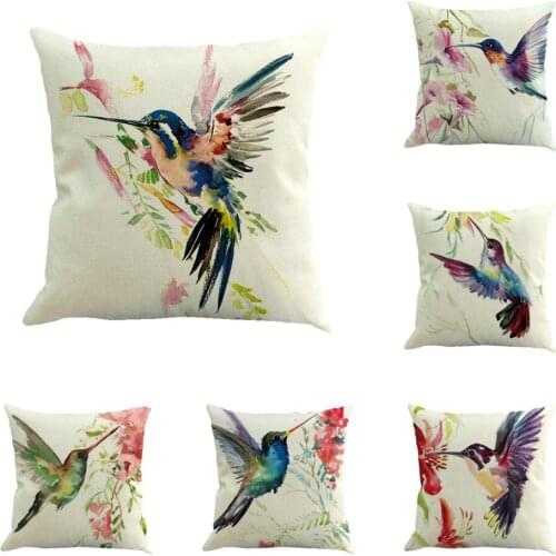 Bird Printed Cushion Covers 45x45 cm Beige Polyester Pillowcase for Car Hotel Farmhouse 1 Piece Square Pillow Cover Decoration