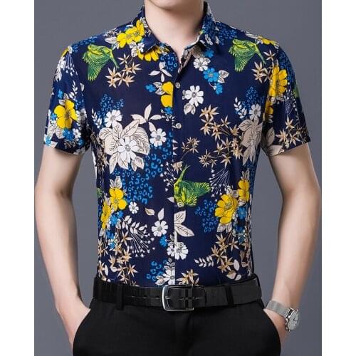 New Male Floral Printed Shirts Summer Men Casual Printing Shirt Short Sleeve Flowers Clothes