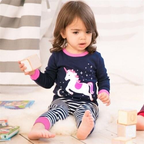 Autumn Spring Cotton Girls Pajamas Children Unicorn T-shirt and Pants Pajamas Set Kids Night Wear Homewear