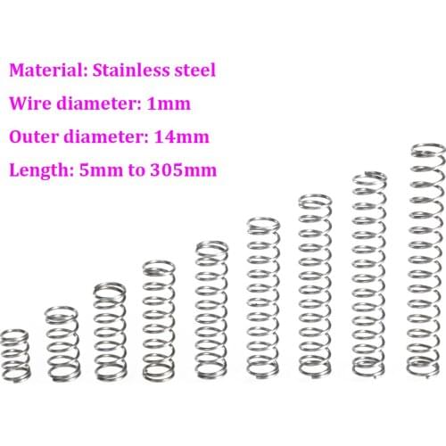 Wire Dia 1mm Stainless Steel Compression Spring OD 14mm Pressure Spring Length 5mm - 305mm