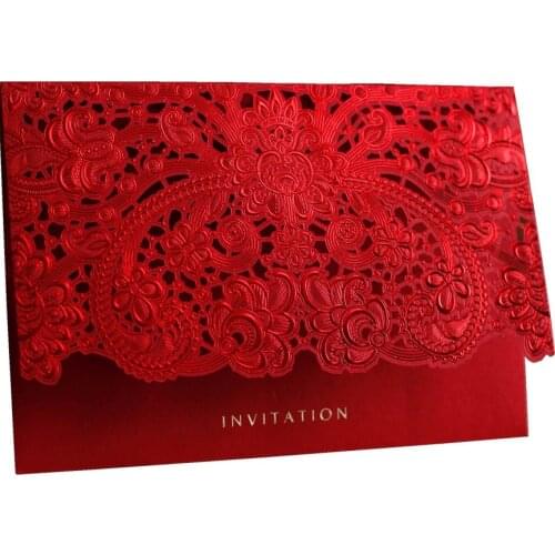 Pink/Red/Gold Wedding Cards for Guests with Free Print Gift Card Elegant Laser Cut Wedding Invitations Card Paper 50pcs