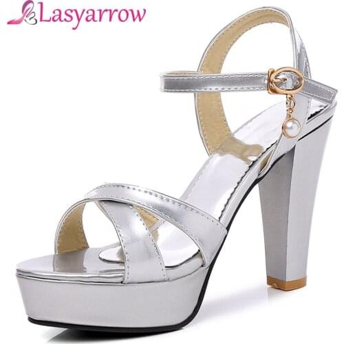 Lasyarrow Shoes Women Summer Shoes Gladiator Sandals High Heels Sandals Open Toe Platform Ladies Shoes Gold Silver Size 43 RM370