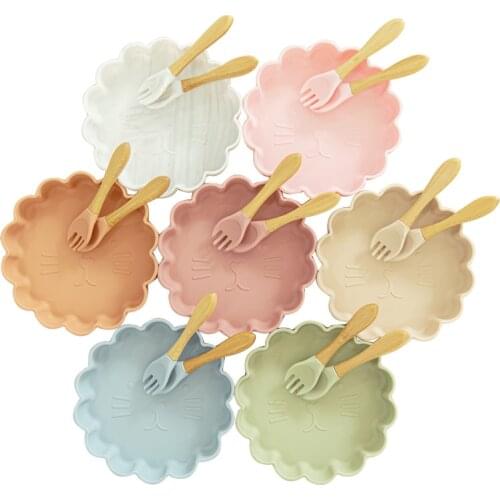 Cartoon Lion Silicone Training Plate Food Grade Baby Feeding Bowl Spoon Fork Tableware Set for Children