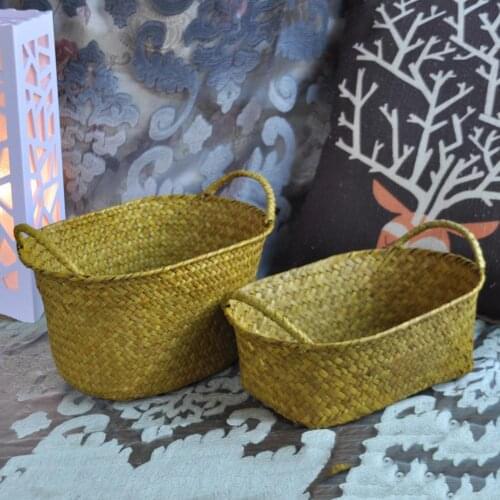 1pc Handmade DIY Straw Flower Pot Basket Fruit Sundries Organizer Rattan Plant Box Practical Storage Baskets Home Decor