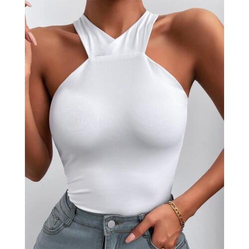Tank Tops Women Summer Halter Sleeveless Shirts Streetwear Ladies Casual Solid Color Shirt Sexy Backless Slim Fit Y2k Tops 2021