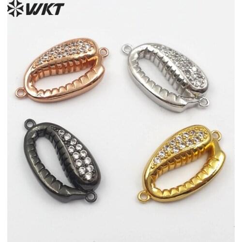 WT-MC266 WKT New small and lovely natural shell micro-inlaid cubic stone decorative ladies double hook connector pendant